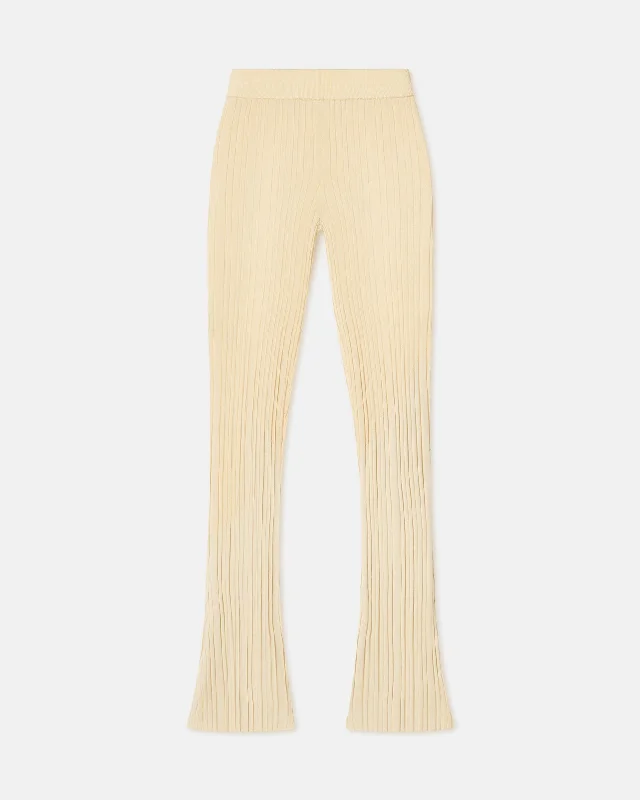 Malise - Cropped Ribbed Merino Pants - Lime Yellow/Creme