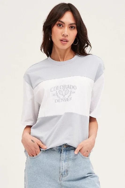 Stripe Short Sleeve Embroidered Tee Laid - back Women's Style