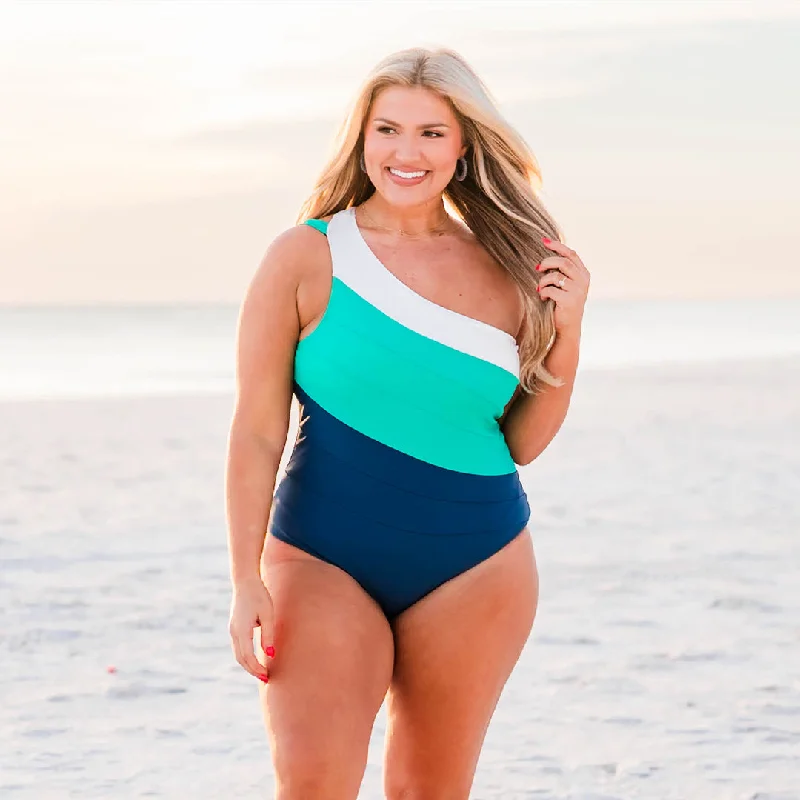 Lead Me To The Beach Swimsuit, Teal/Navy