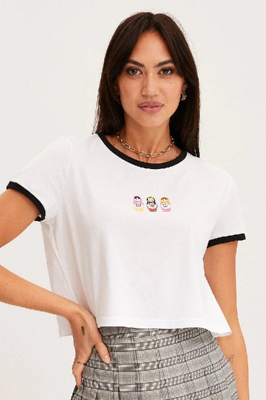 White T Shirt Short Sleeve Practical Women's Multi - 