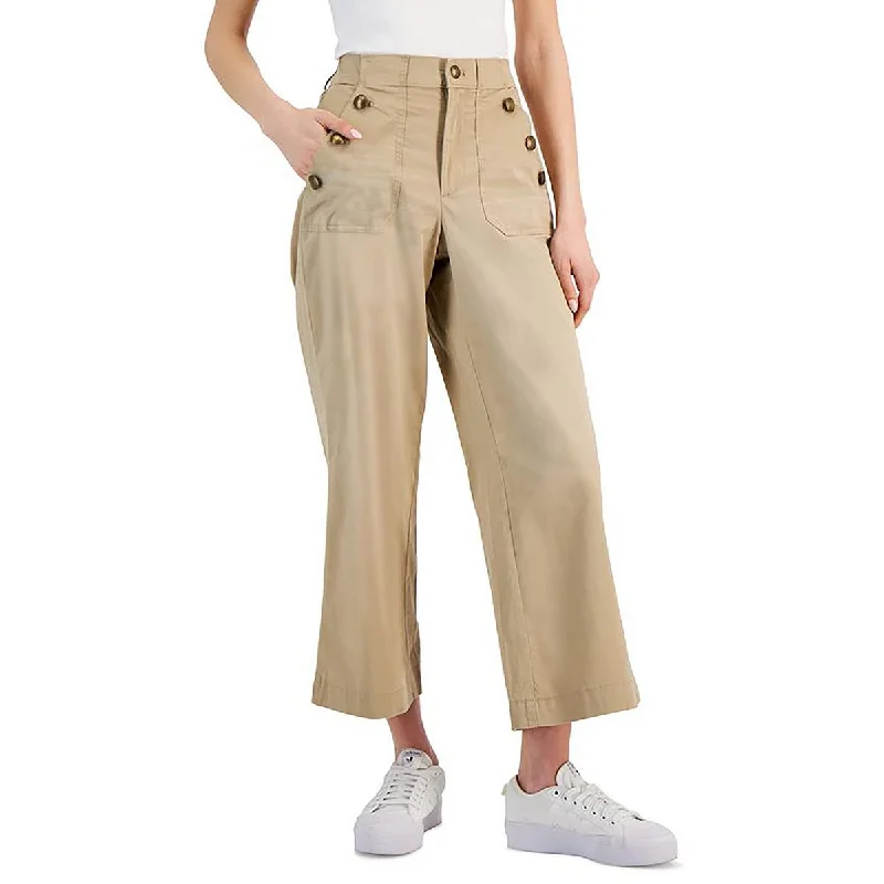 Womens High Rise Khaki Wide Leg Pants