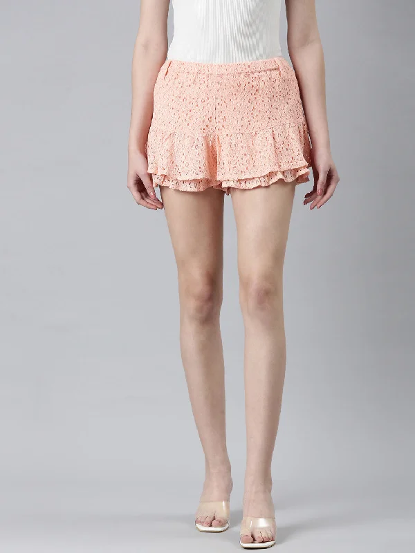 Women Peach Solid Flared Skirt