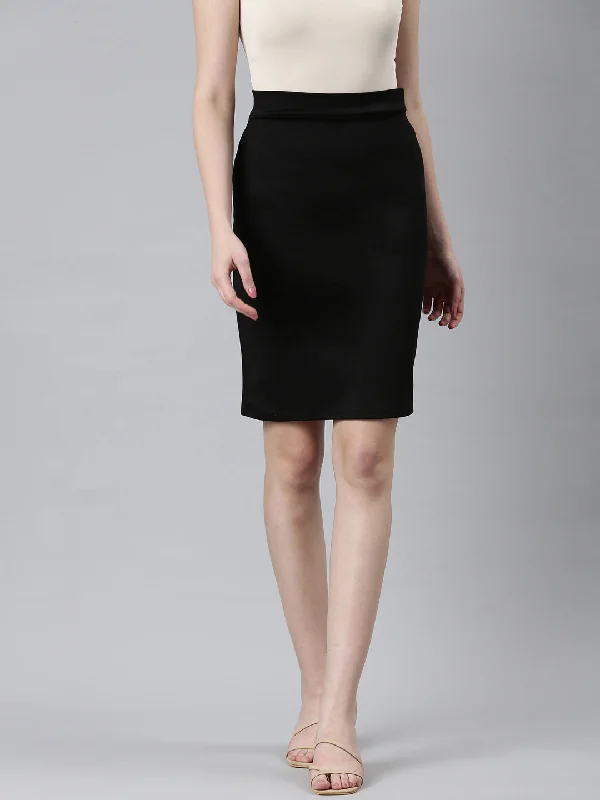 Women Black Solid Pencil Skirt