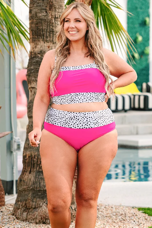 Hidden Islands Swim Top, Neon Pink/Dalmatian