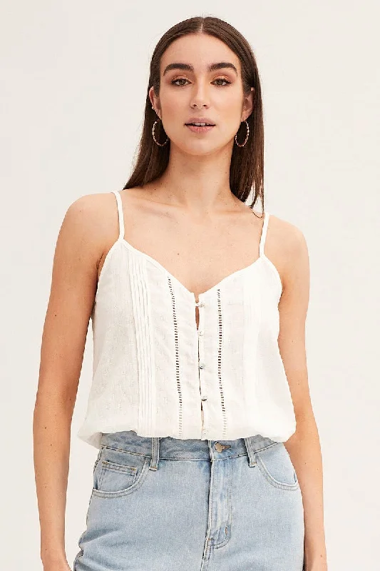 White Lace Cami Button Front Monochromatic All - in - one