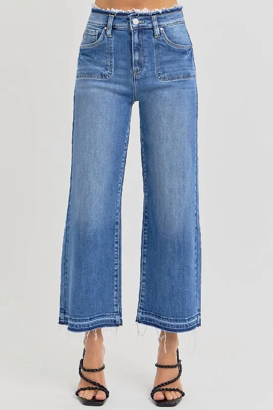 High Rise Crop Wide Jeans In Blue