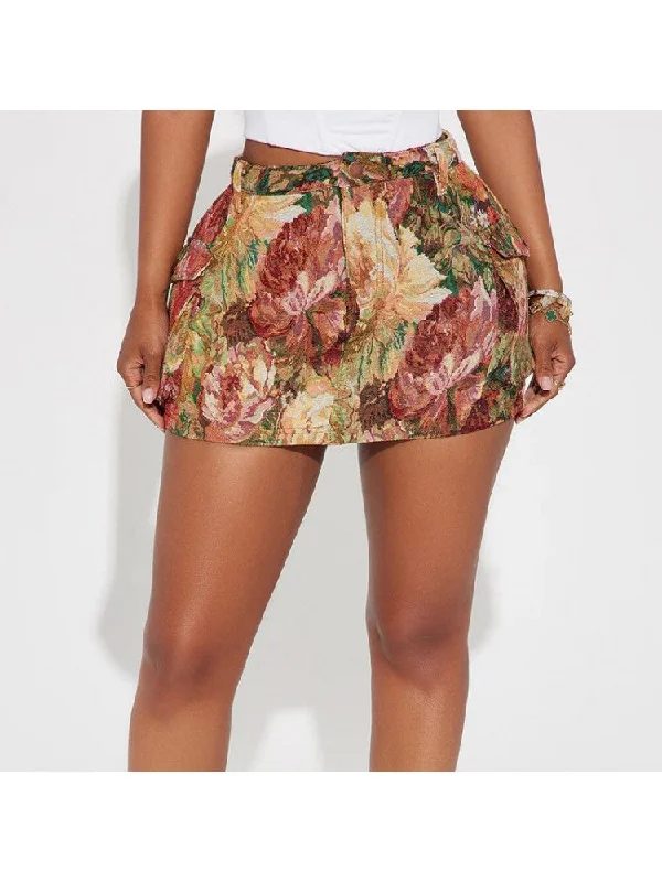 Floral Jacquard Weave Cargo Skirts