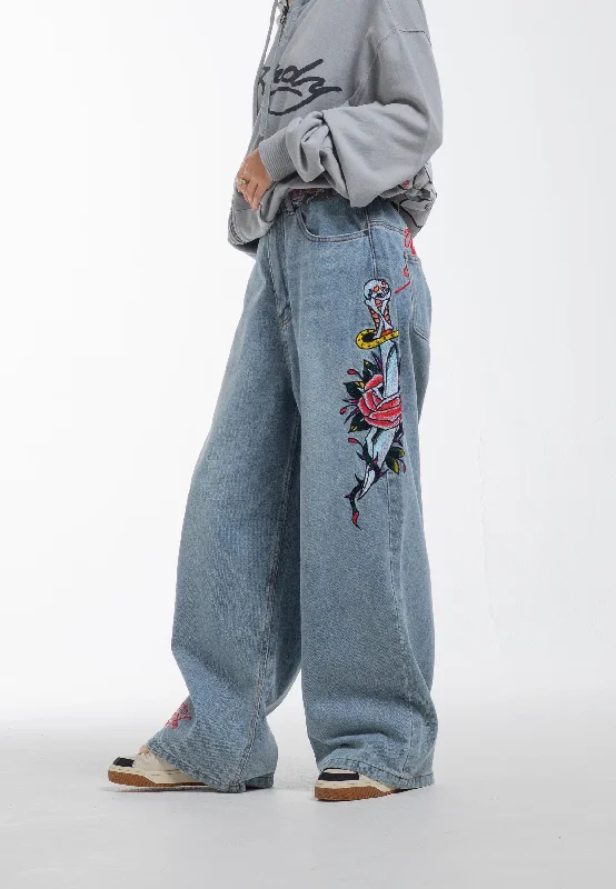 Womens Love Kills Xtra Oversized Denim Trousers Jeans - Bleach