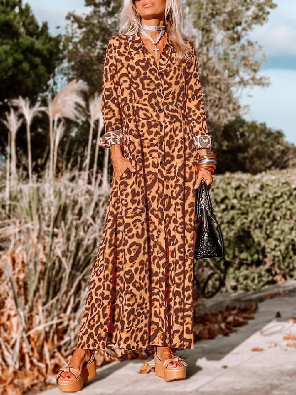 Leopard Buttoned Maxi Dress