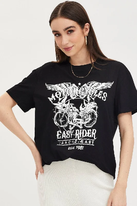 Black Graphic T Shirt Short Sleeve Country