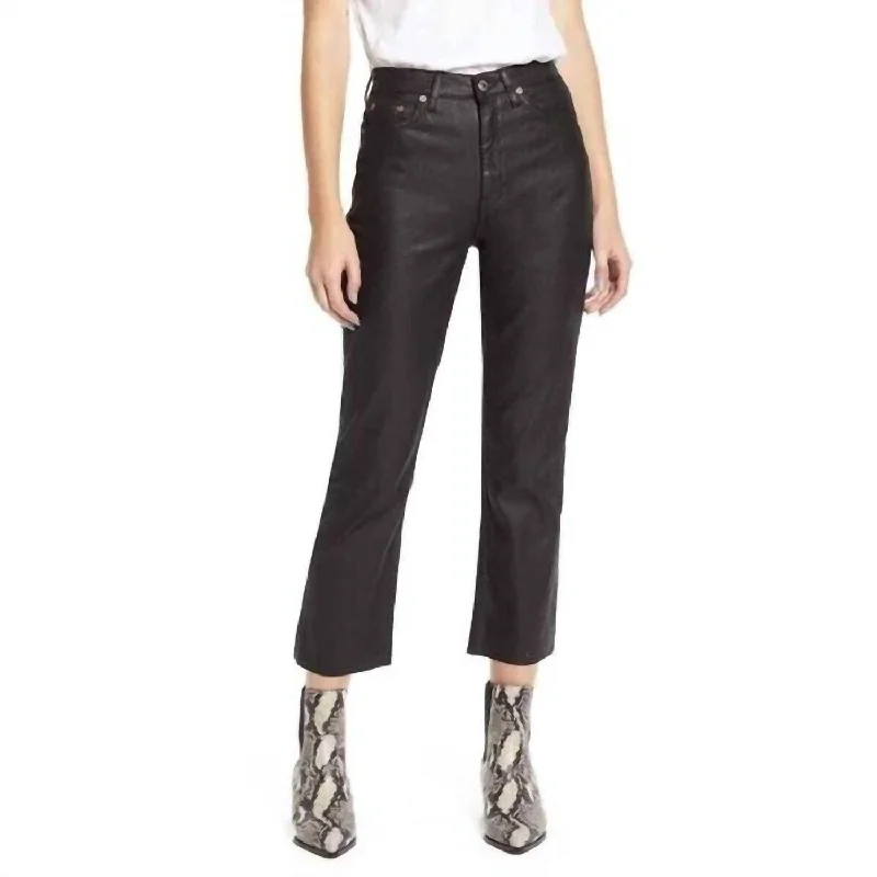 High Rise Raw Hem Cropped Straight Leg Jeans In Black