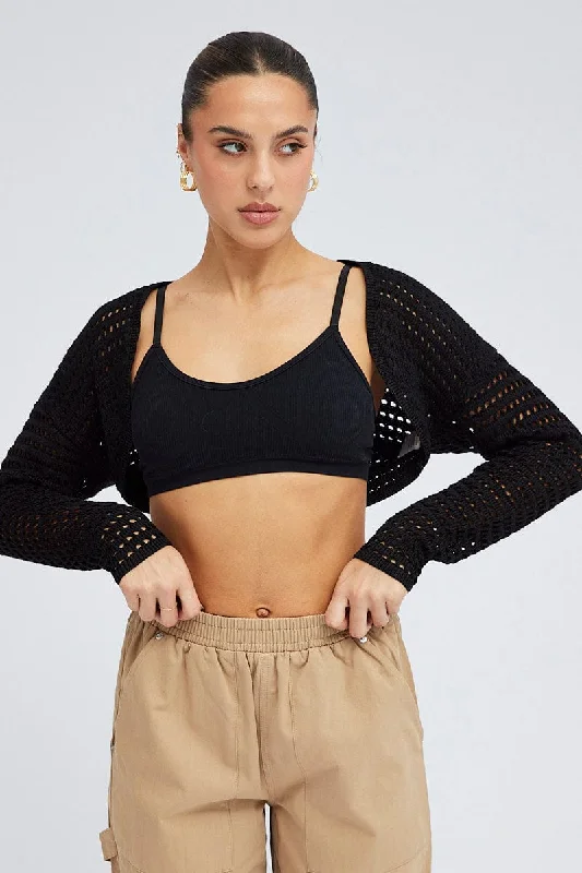Black Knit Shrug Artistic Women's Hand - painted