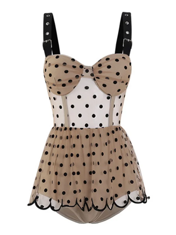 1960s Polka Dot Ruffled Skirted Swimsuit