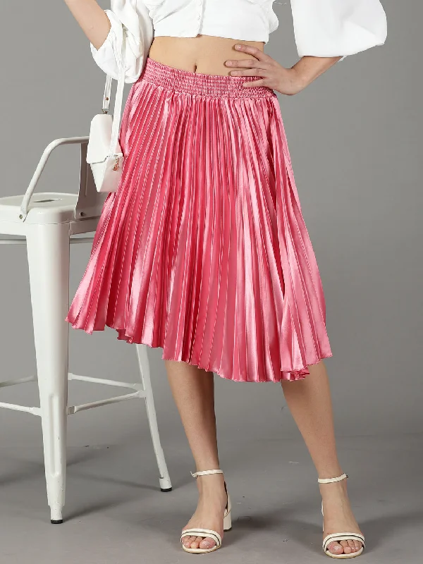 Women's Pink Solid Flared Skirt