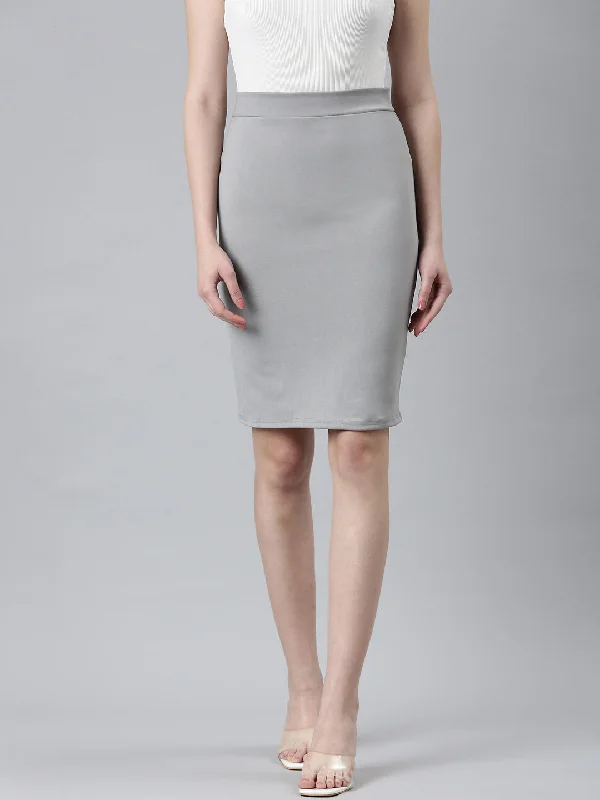 Women Grey Solid Pencil Skirt