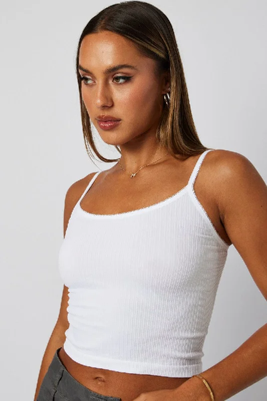 White Singlet Top Scoop neck Seamless Youthful Women's Anime - inspired