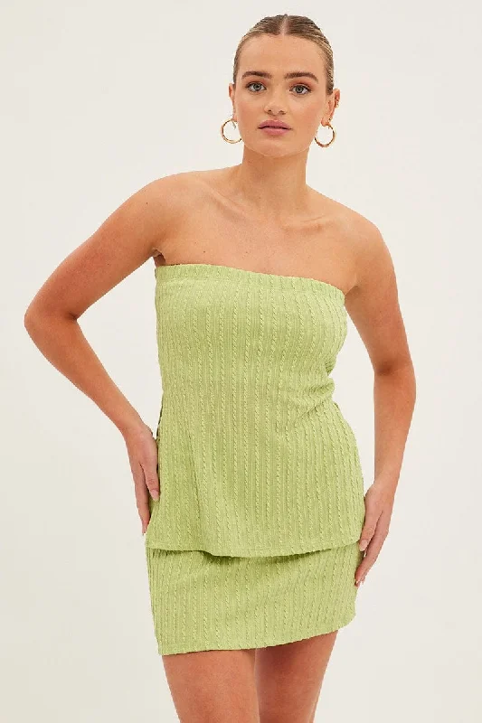 Green Boob Tube Bandeau Sleeveless Texture Classic Women's Tweed
