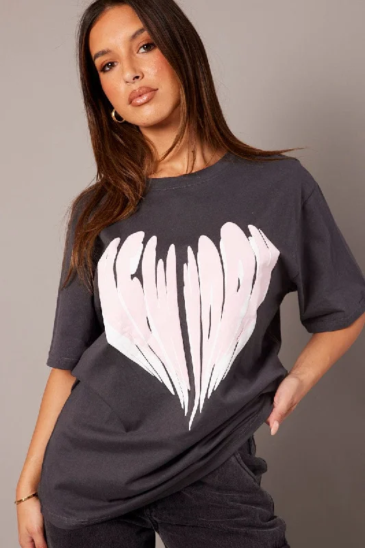 Grey Graphic Tee Short Sleeve Cashmere