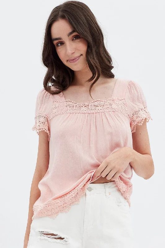 Pink Lace Trim Top Disco