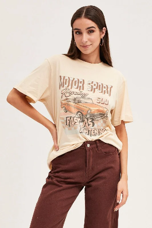 Beige Oversized T Shirt Country
