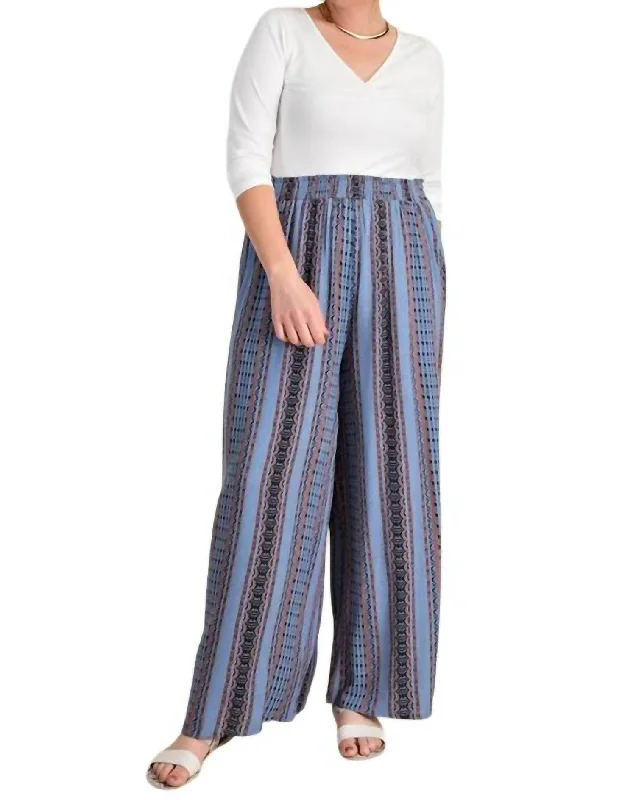 Crinkle Rayon Wide Leg Pants In Blue