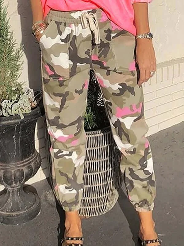 Casual Mid Waist Camouflage Women Pants