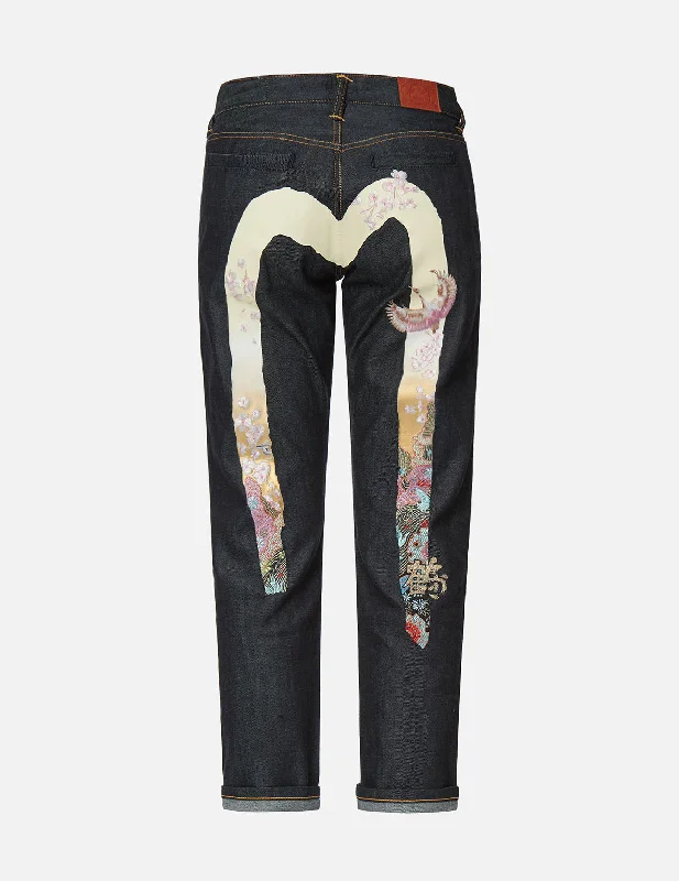 Crane Embroidered Gradated Daicock Boyfriend Jeans