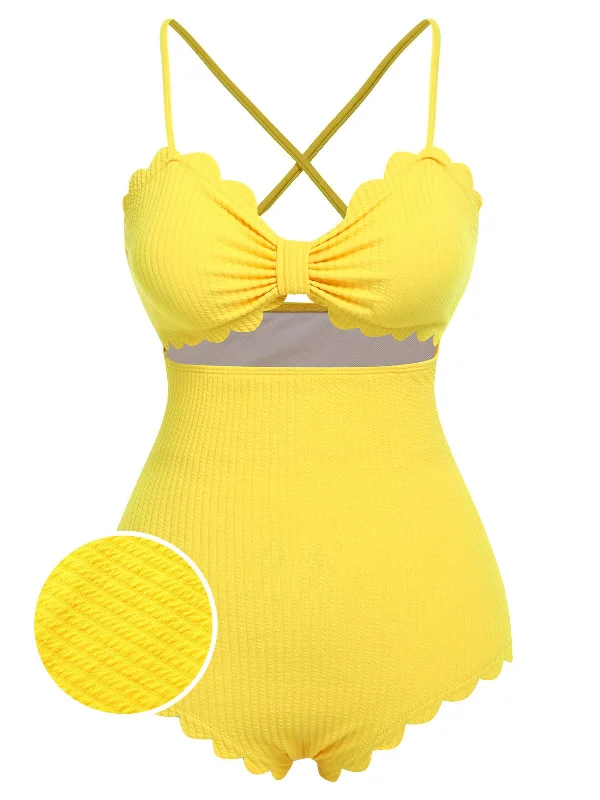 Yellow 1950s Spaghetti Strap One-Piece Swimsuit