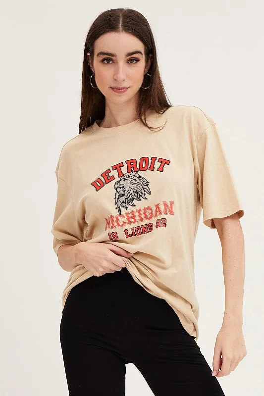 Beige Oversized T Shirt French