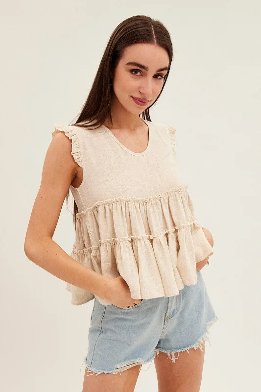 Beige Ruffle Tiered Top Modern Women's 