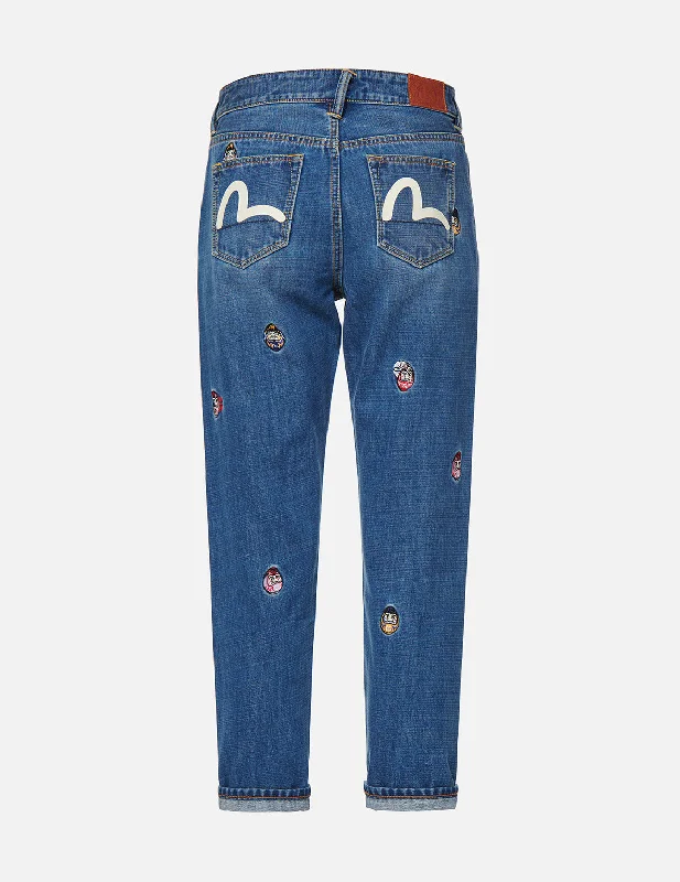 Allover Daruma Embroidered Relax-Cut Denim Jeans