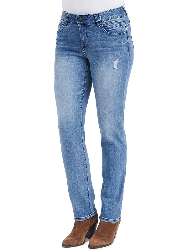 Womens Mid Rise Medium Wash Straight Leg Jeans