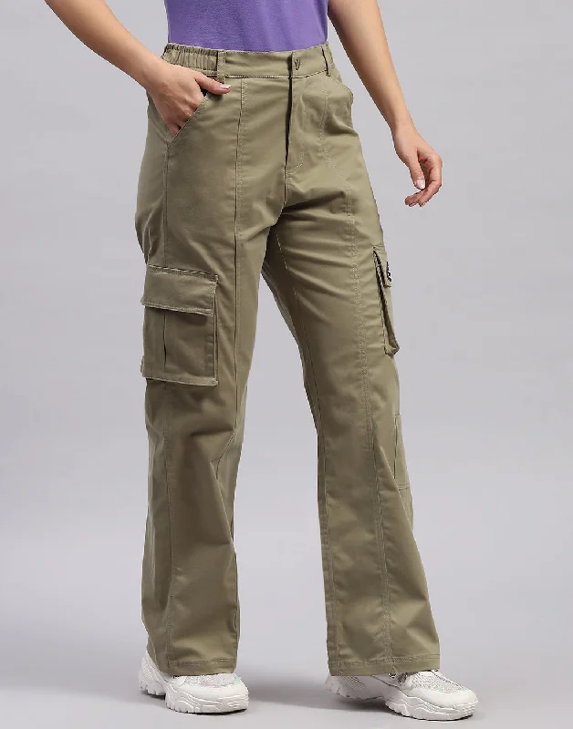 Women Olive Solid Regular Fit Cargo