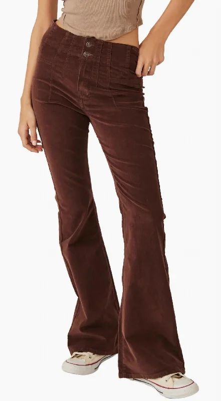 Jayde Cord Flare Jeans In French Roast