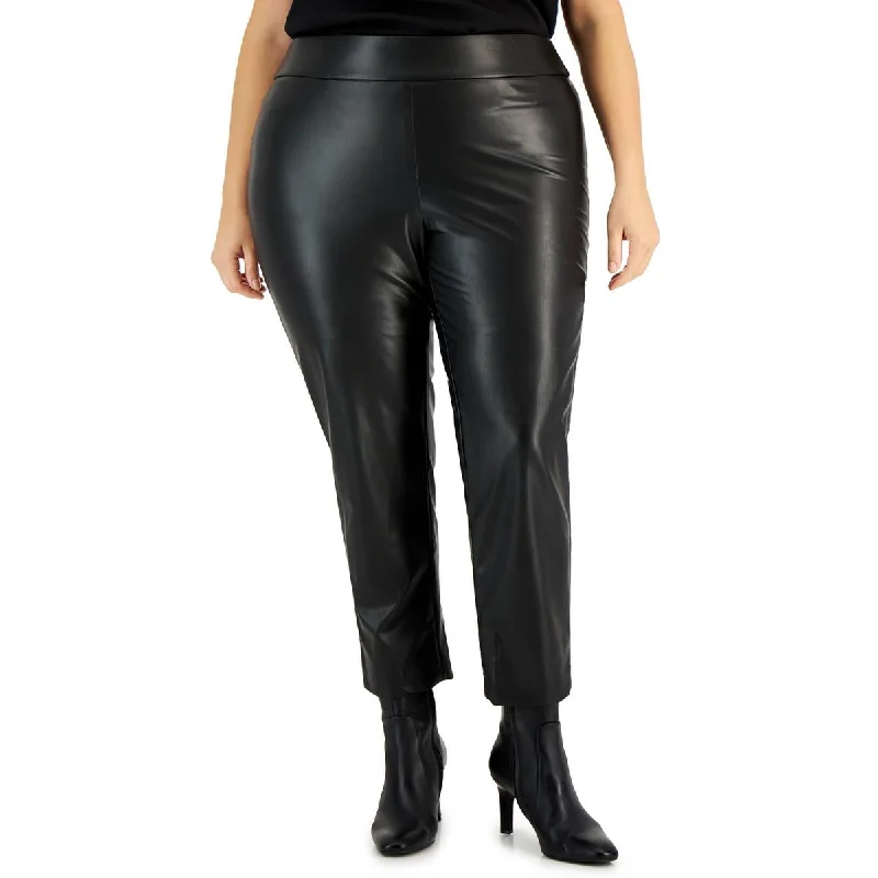 Plus Womens High Rise Faux Leather Ankle Pants