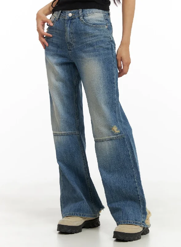 Semi-Destroyed Straight Jeans CA424