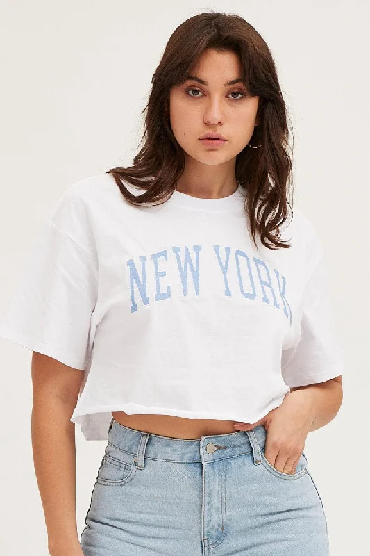 White Crop T Shirt Embroided Streetwear Style for 