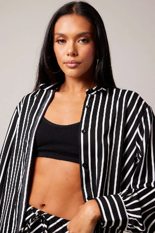 Black Stripe Relaxed Shirt Long Sleeve Compression
