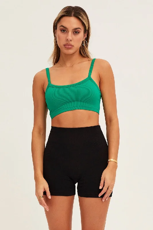 Green Bralette Crop Round Neck Seamless Earthy Women's Hemp - based