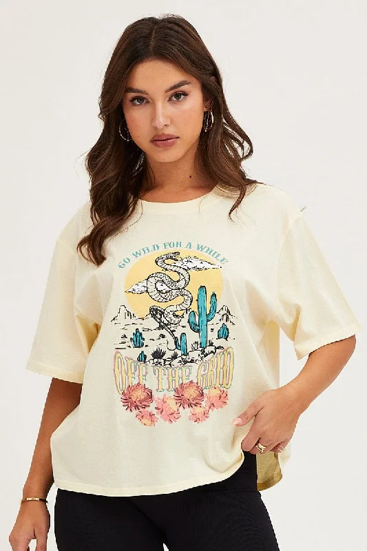 White Crew Neck Graphic T-Shirt Artistic Women's Avant - 