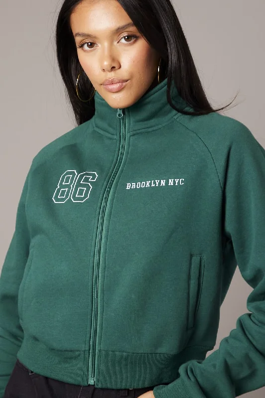 Green Zip Hoodie Artistic Women's Avant - 