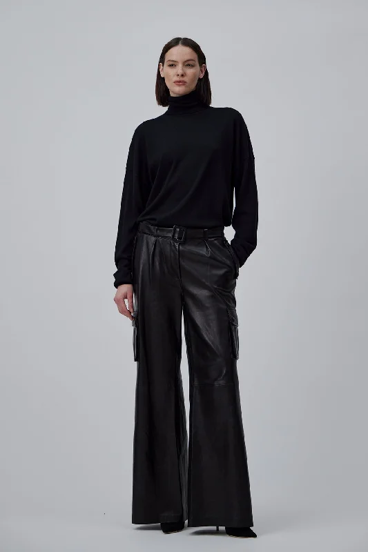 TRACK LEATHER PANTS IN GLOSSY BLACK