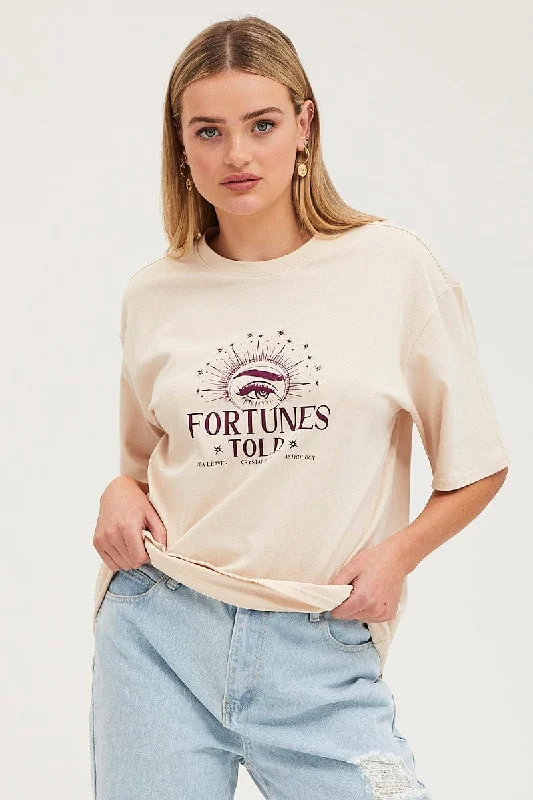 Beige Long Line T Shirt Short Sleeve Cozy Women's Sherpa - lined