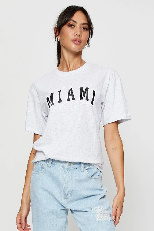 Grey Graphic T Shirt Short Sleeve Contemporary 