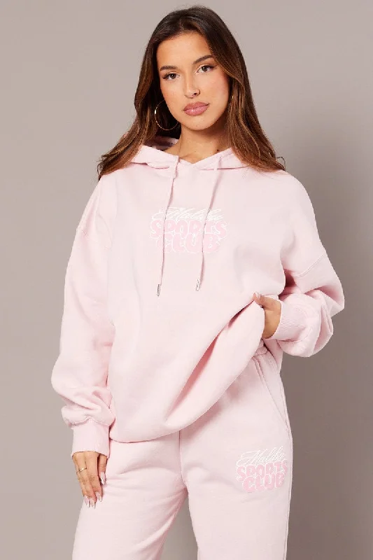 Pink Graphic Hoodie Long Sleeve Women