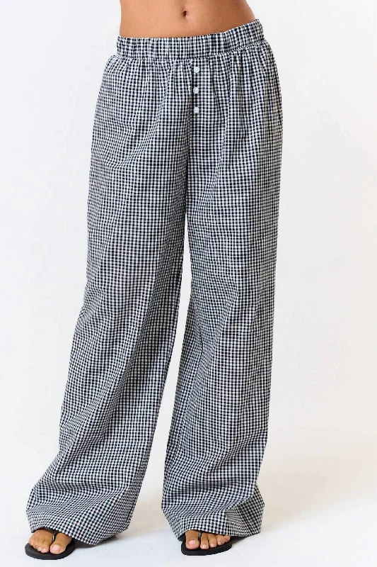 Gingham Wide Leg Lounge Pants In Black