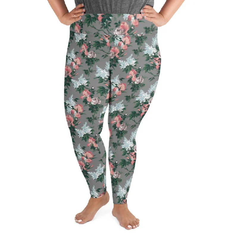 Grey J'Adore Bella Roses Plus Size Stretch Leggings | Pinup Couture Relaxed