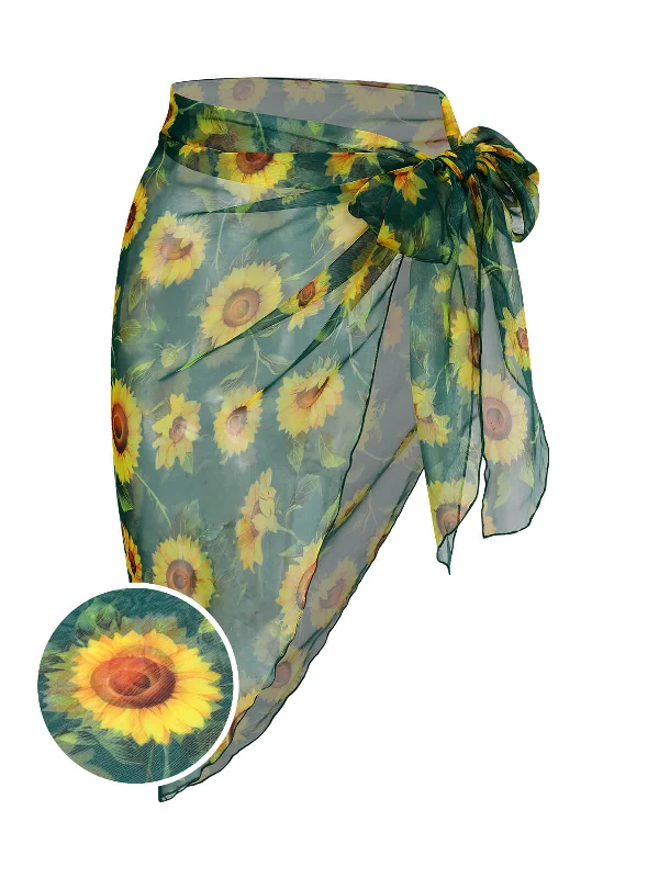 Green 1940s Chiffon Sunflowers Cover-up