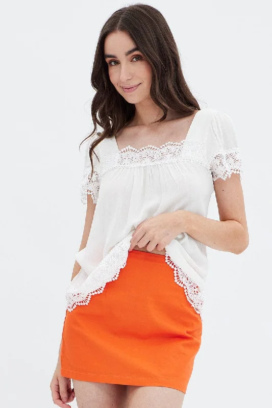 White Lace Trim Top Practical Women's Multi - 