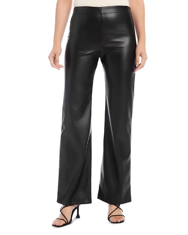 Wide Leg Faux Leather Pull On Pants In Black